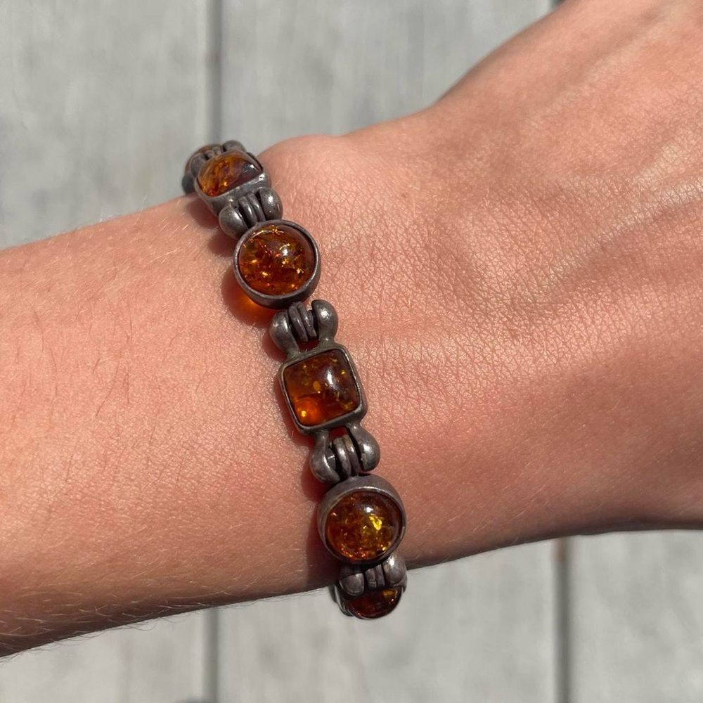 Vintage Sterling Silver and Genuine Amber Bracelet